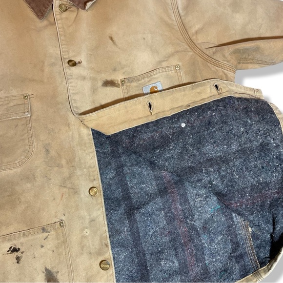 Vintage 90s Perfectly Distressed Blanket Lined Carhartt Chore Jacket SIZ… - Picture 6 of 7